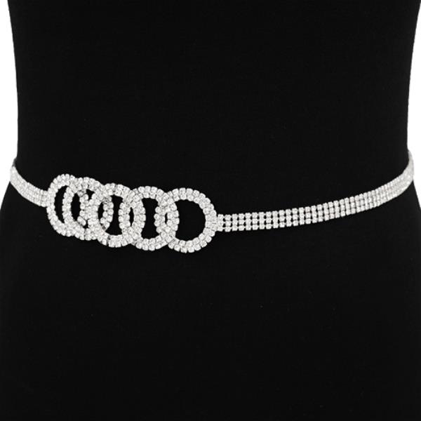 RHINESTONE CIRCLE LINK TEXTURED METAL BELT