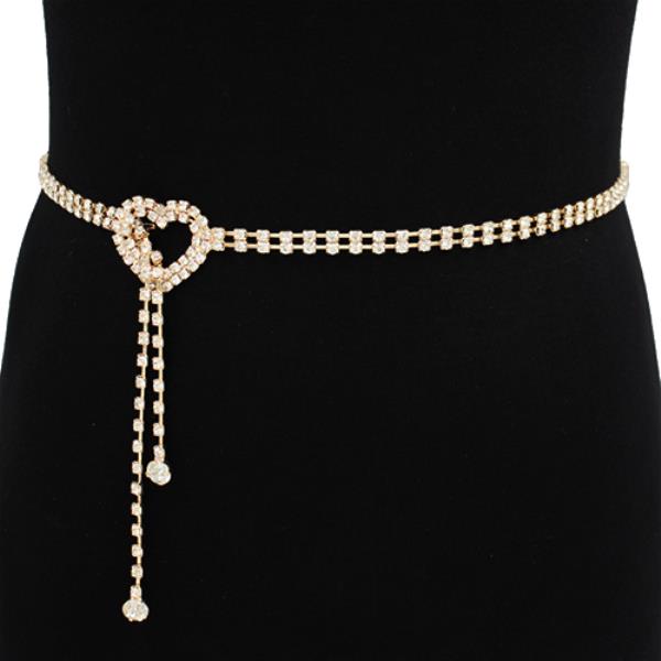 RHINESTONE HEART BUCKLE CHAIN METAL BELT