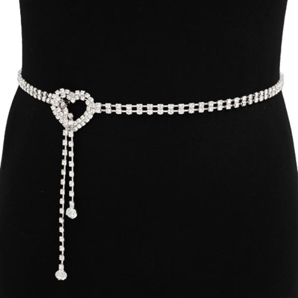 RHINESTONE HEART BUCKLE CHAIN METAL BELT