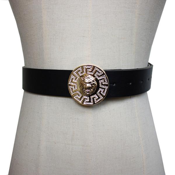 FAUX LEATHER LION MEDALLION BUCKLE WAIST BELT