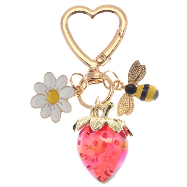 CUTE STRAWBERRY BEE FLOWER METAL HEART KEYCHAIN