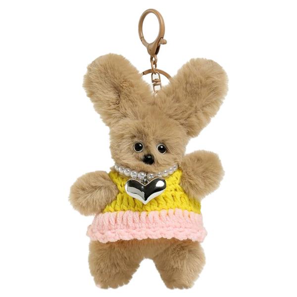 CUTE TEDDY BEAR KNITTED DRESS AND HEART NECKLACE KEYCHAIN