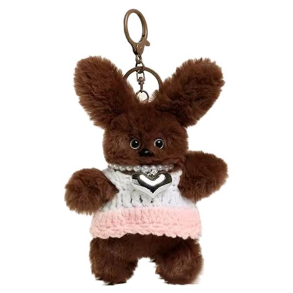 CUTE TEDDY BEAR KNITTED DRESS AND HEART NECKLACE KEYCHAIN