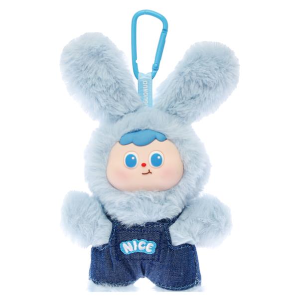 PLUSH BUNNY CHARACTER DENIM OVERALL BAG CHARM KEYCHAIN