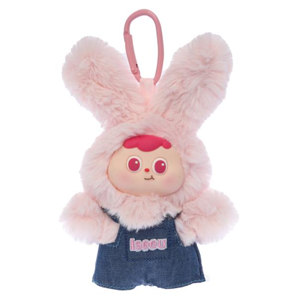 PLUSH BUNNY CHARACTER ISEEU DENIM OVERALL BAG CHARM KEYCHAIN