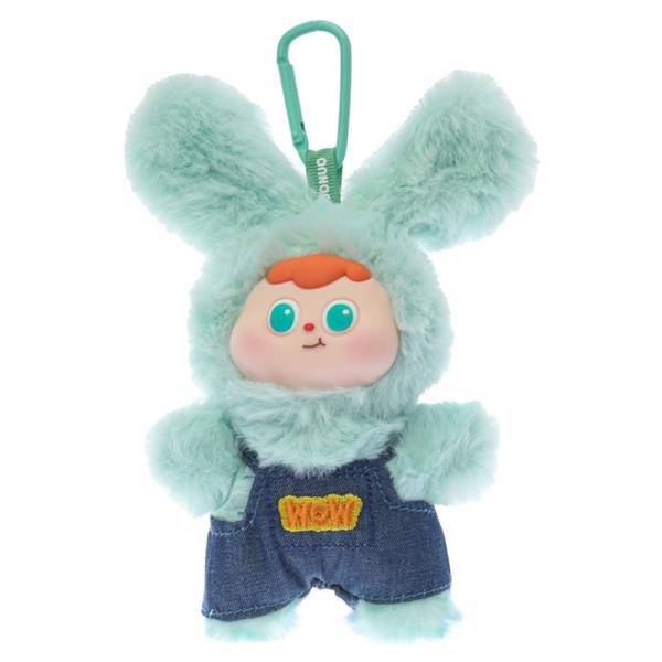 PLUSH BUNNY CHARACTER WOW DENIM OVERALL BAG CHARM KEYCHAIN