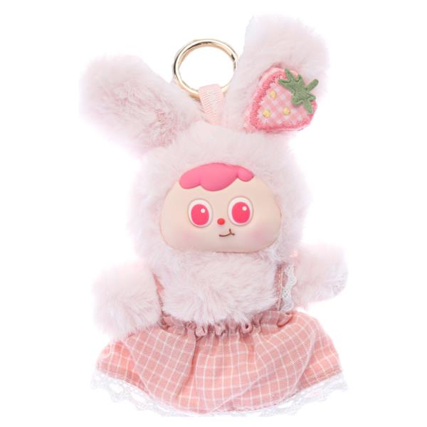 PLUSH BUNNY CHARACTER STRAWBERRY CHECKERED DRESS BAG CHARM KEYCHAIN