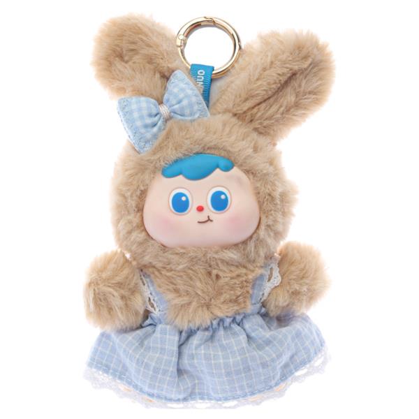 PLUSH BUNNY CHARACTER BOW CHECKERED DRESS BAG CHARM KEYCHAIN
