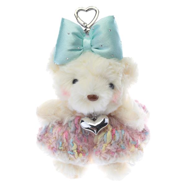 CUTE BEAR DRESSED WITH RHINESTONE BOW HEART NECKLACE KEYCHAIN