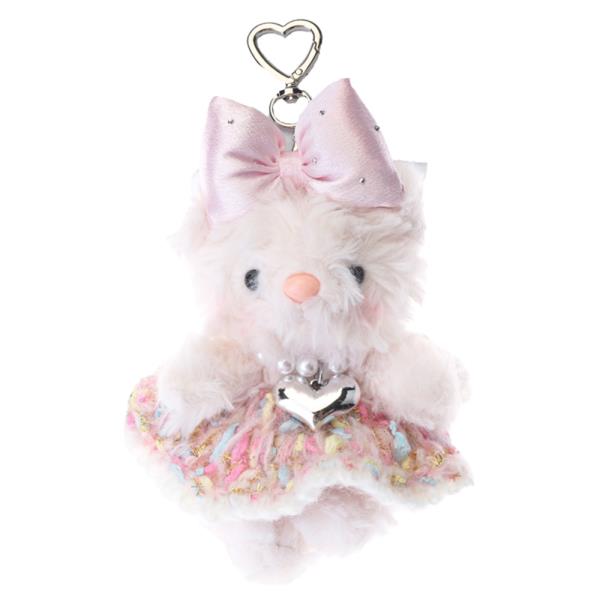 CUTE ANIMAL DRESSED WITH RHINESTONE BOW HEART NECKLACE KEYCHAIN