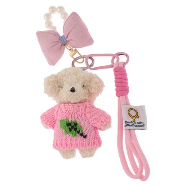CUTE BEAR WITH KNITTED SWEATER OUTFIT BOW WITH PEARLS ROPE KEYCHAIN