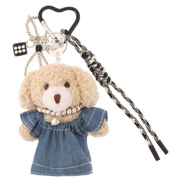 CUTE BEAR DENIM DRESS OUTFIT BEADED BOW DICE ROPE KEYCHAIN