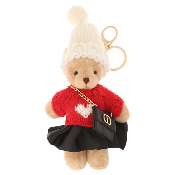CUTE TEDDY BEAR WITH KNITTED CROCHET BEANIE HEART SWEATER SKIRT CROSS BODY BAG KEYCHAIN
