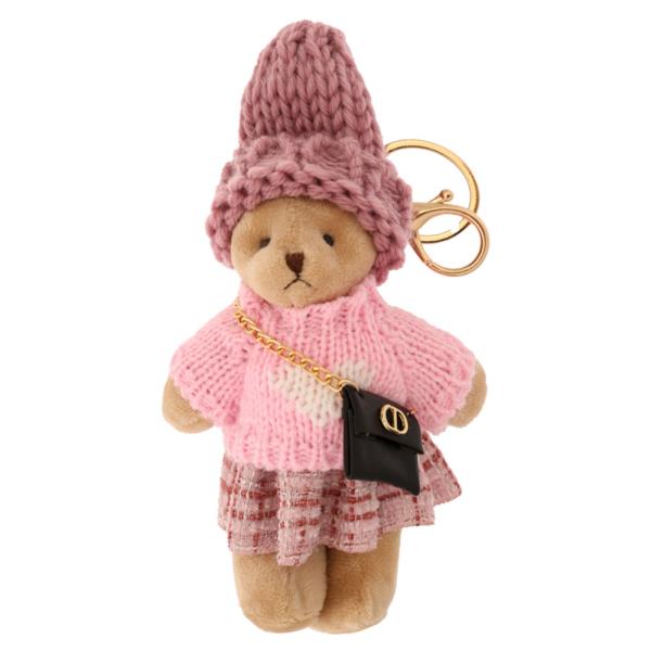 CUTE TEADDY BEAR WITH KNITTED CROCHET BEANIE HEART SWEATER SKIRT CROSS BODY BAG KEYCHAIN