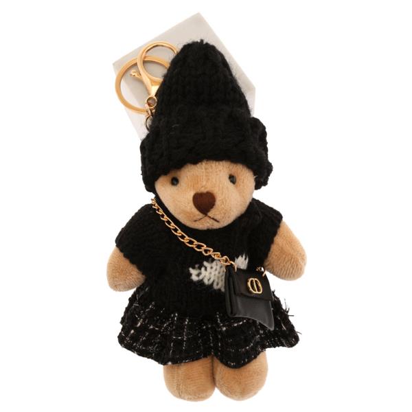CUTE TEDDY BEAR WITH KNITTED CROCHET BEANIE SWEATER SKIRT CROSS BODY BAG KEYCHAIN