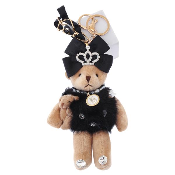 CUTE TEDDY WITH FEATHERY OUTFIT PEARL NECKLACE AND BOW CROWN KEYCHAIN