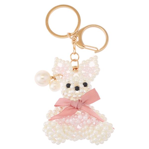 PEARL BEAD BUNNY WITH BOW KEYCHAIN