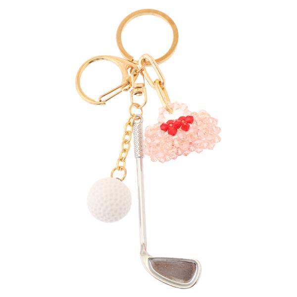 3 PC GOLF CLUB BALL WITH BEADED GOLD BAG KEYCHAIN