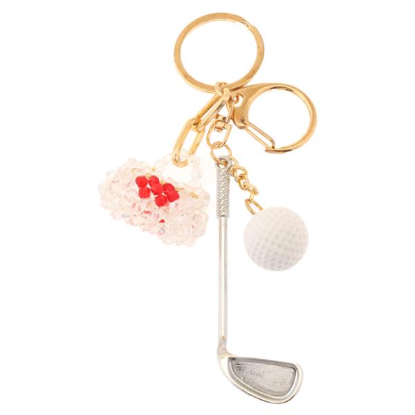 3 PC GOLF CLUB BALL WITH BEADED GOLD BAG KEYCHAIN