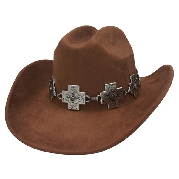 CROSS BANDED MICROSUEDE COWBOY HAT