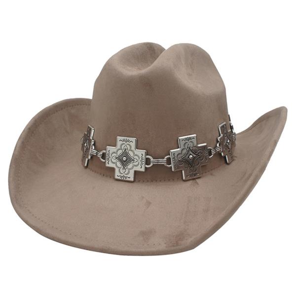 CROSS BANDED MICROSUEDE COWBOY HAT