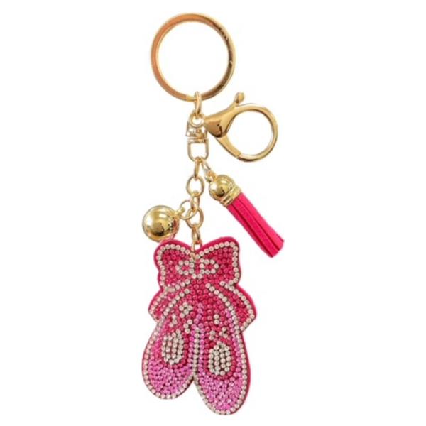 RHINESTONE BALLET SHOES ORNAMENT BALL KEYCHAIN WITH TASSEL