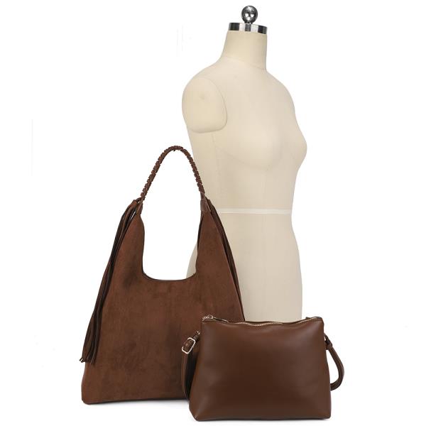 2IN1 TASSEL SHOULDER HOBO BAG W POUCH SET