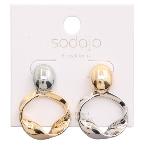 SODAJO TWO TONE BENT HOOP METAL GOLD DIPPED EARRING