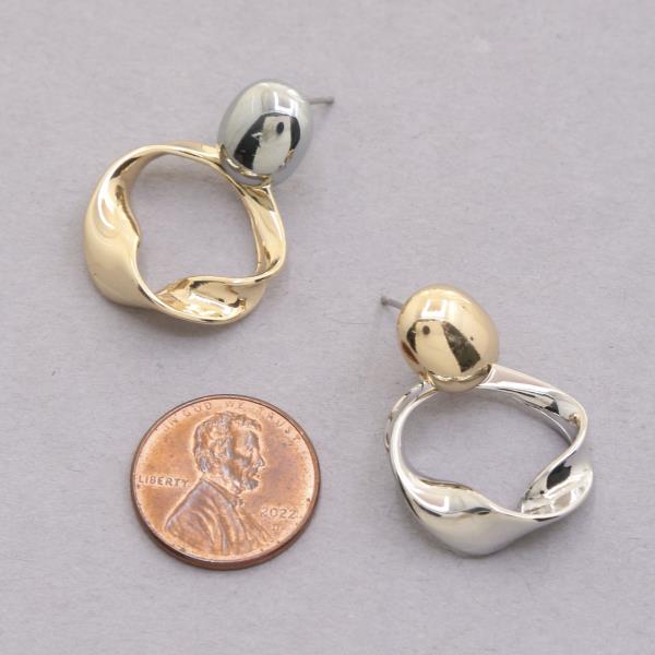 SODAJO TWO TONE BENT HOOP METAL GOLD DIPPED EARRING