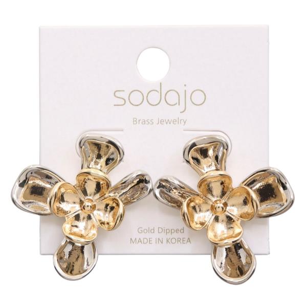 SODAJO TWO TONE FLOWER METAL GOLD DIPPED EARRING