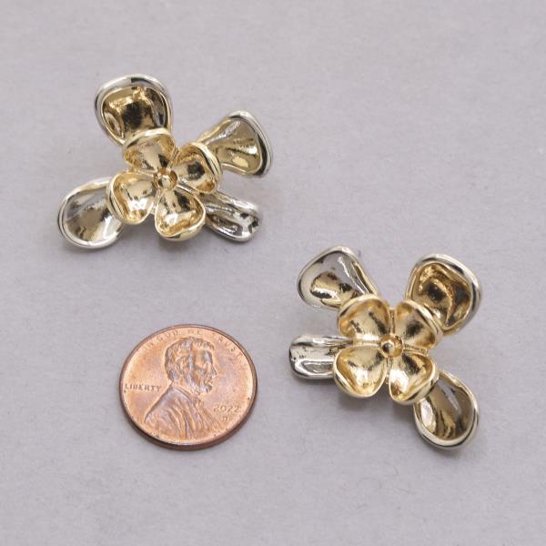 SODAJO TWO TONE FLOWER METAL GOLD DIPPED EARRING