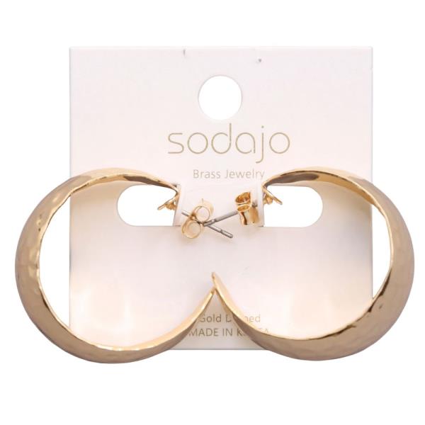 SODAJO HAMMERED METAL WIDE HOOP GOLD DIPPED EARRING