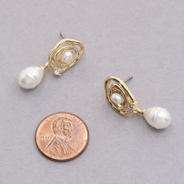 SODAJO KNOT PEARL BEAD CZ GOLD DIPPED DANGLE EARRING