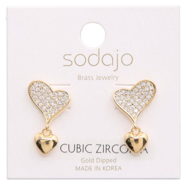 SODAJO HEART LINK CZ GOLD DIPPED EARRING