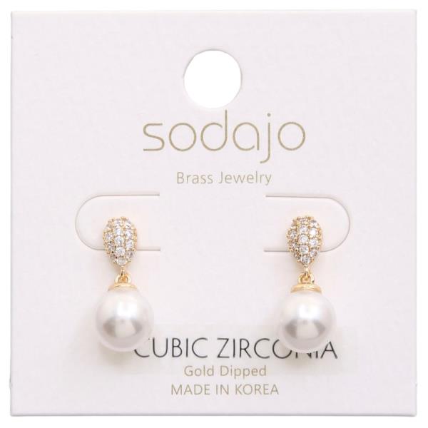 SODAJO PEARL BEAD CZ GOLD DIPPED EARRING