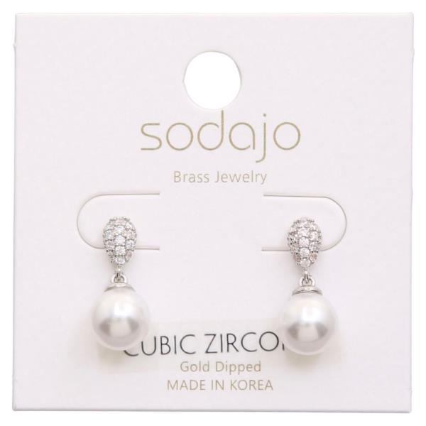 SODAJO PEARL BEAD CZ GOLD DIPPED EARRING