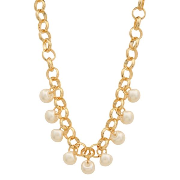 SODAJO PEARL BEAD CIRCLE LINK METAL NECKLACE