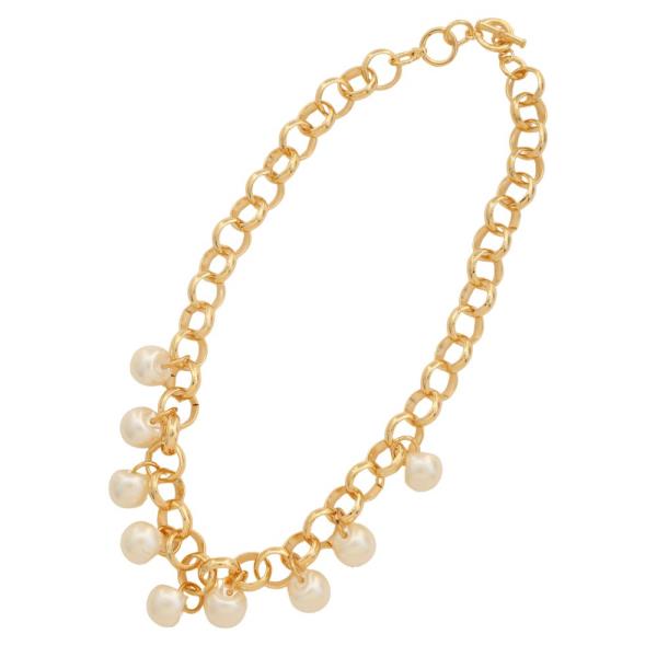 SODAJO PEARL BEAD CIRCLE LINK METAL NECKLACE