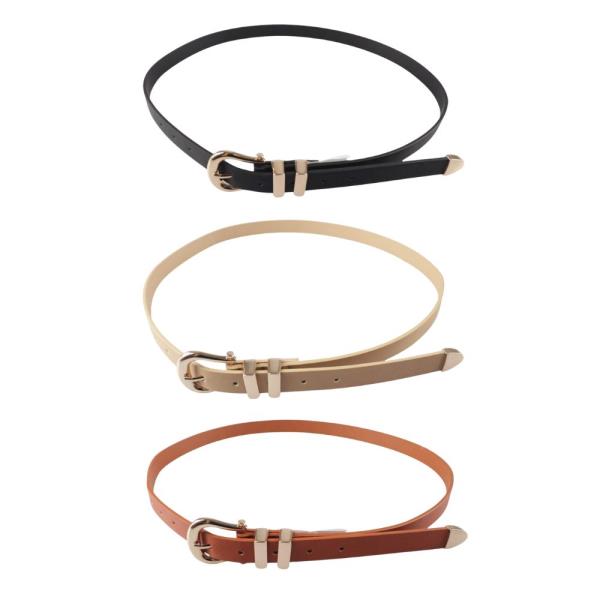 FAUX LEATHER GOLD TIP BUCKLE THIN BELT 3 PC SET