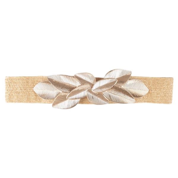 LEAF METAL ACCENT WOVEN ELASTIC BELT