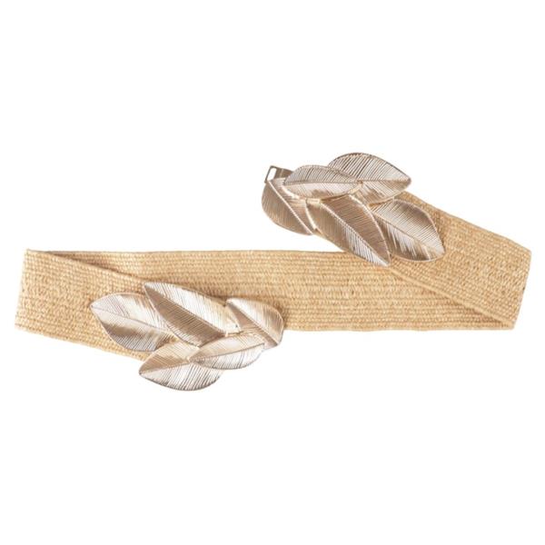LEAF METAL ACCENT WOVEN ELASTIC BELT