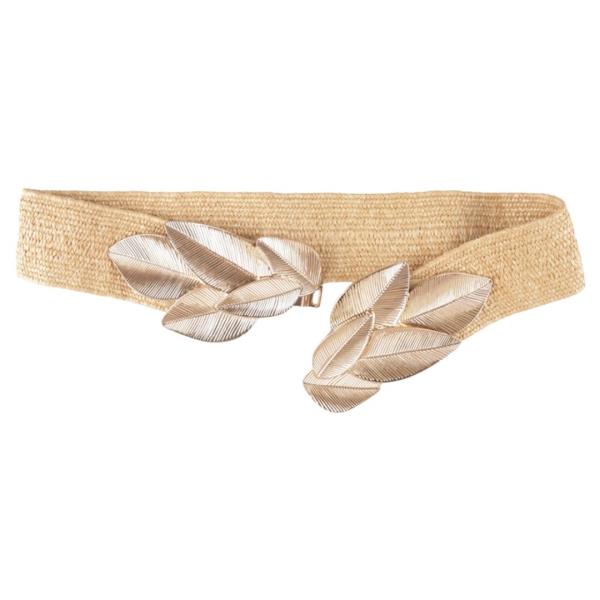 LEAF METAL ACCENT WOVEN ELASTIC BELT