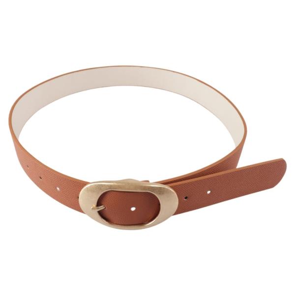 OVAL METAL BUCKLE FAUX LEATHER BELT