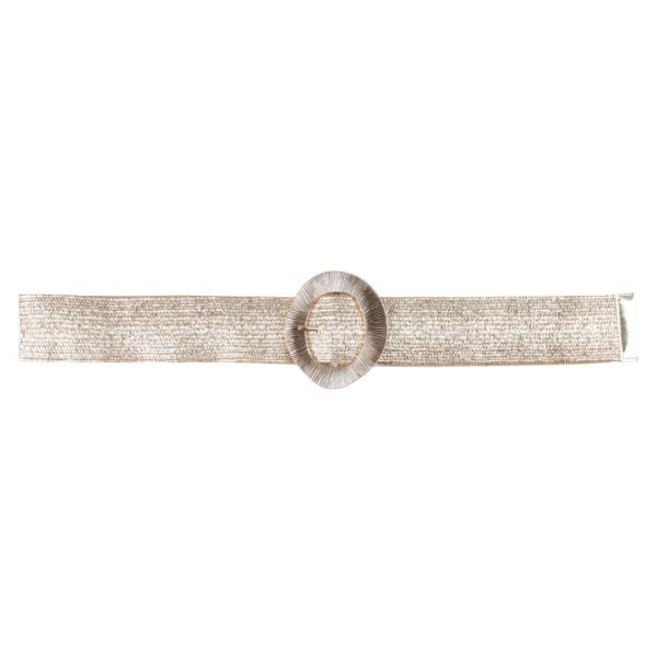 PLUS SIZE ROUND METAL BUCKLE TEXTURED WOVEN ELASTIC BELT