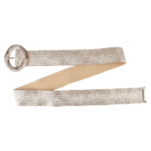 PLUS SIZE ROUND METAL BUCKLE TEXTURED WOVEN ELASTIC BELT