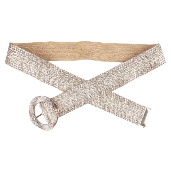 PLUS SIZE ROUND METAL BUCKLE TEXTURED WOVEN ELASTIC BELT