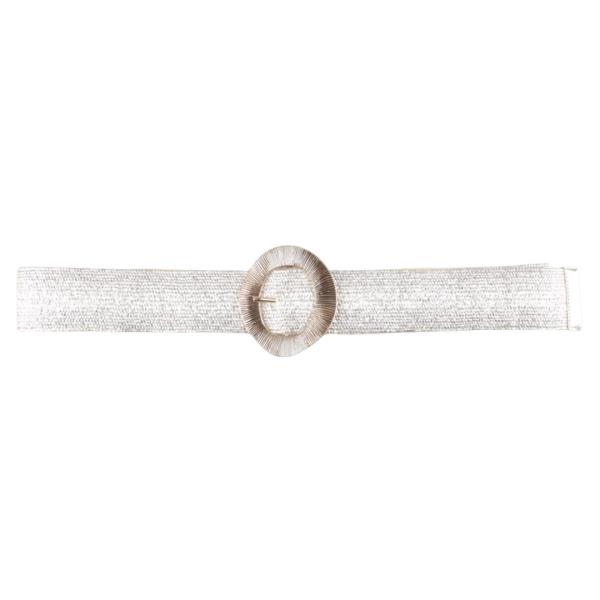 PLUS SIZE ROUND METAL BUCKLE TEXTURED WOVEN ELASTIC BELT