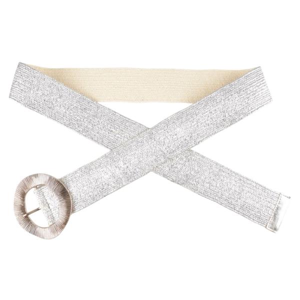 PLUS SIZE ROUND METAL BUCKLE TEXTURED WOVEN ELASTIC BELT