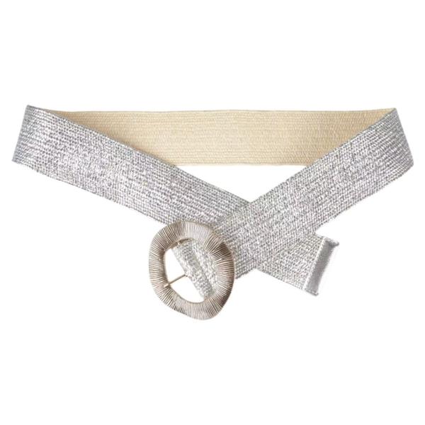 ROUND METAL BUCKLE TEXTURED WOVEN ELASTIC BELT