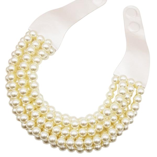 MULTI STRAND FAUX PEARL SNAP CLOSURE STATEMENT NECKLACE